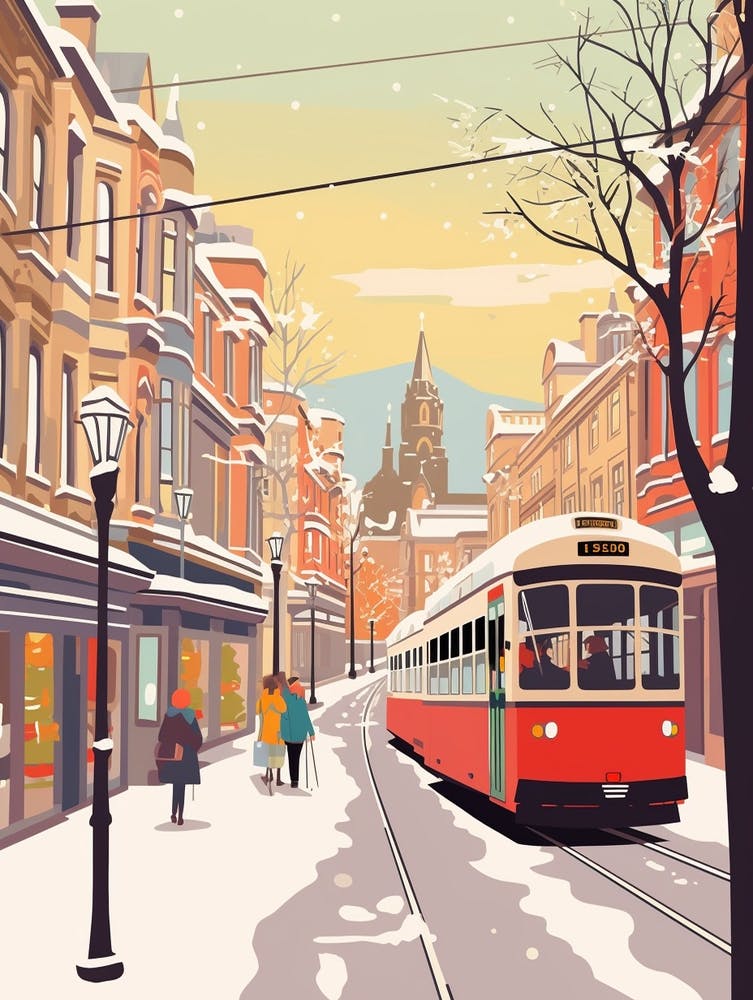 Vintage Winter Travel Illustration Glasgow United Kingdom 2