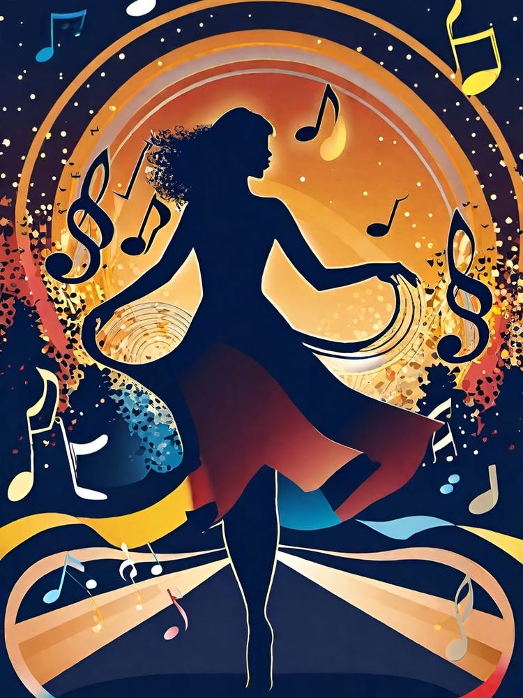 Silhouette Of A Woman With Music Notes