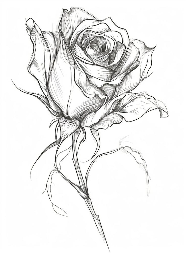 English Rose Black And White Line Drawing 36