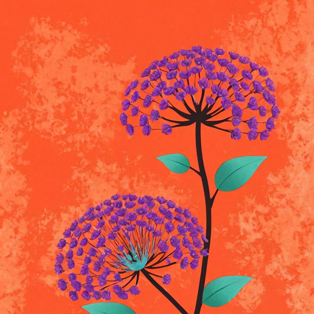 Purple Flowers On Orange Background