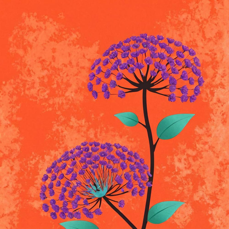 Purple Flowers On Orange Background