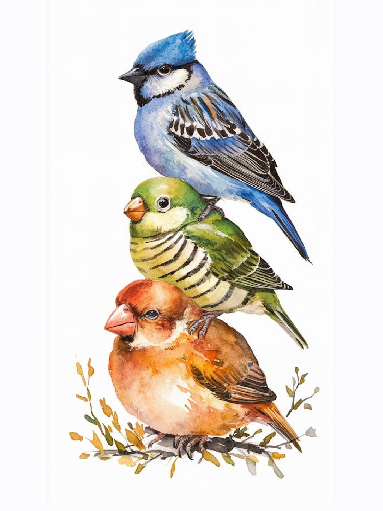Three Vibrant Birds In Captivating Watercolor Splendor 3