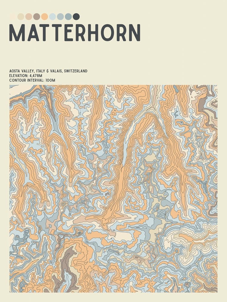 Matterhorn Italy Switzerland Topographic Contour Map