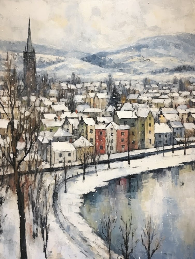 Vintage Winter Painting Inverness United Kingdom 2