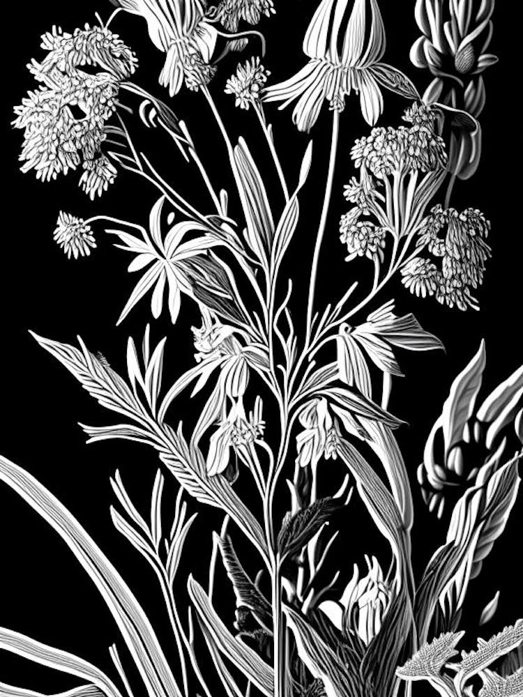 Prairie Milkweed Wildflower Linocut 2