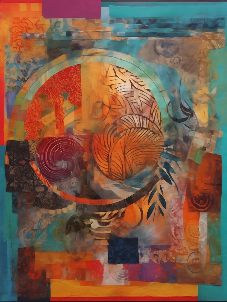 Inside Outside, Abstract Collage In Pantone Monoprint Splashed Colors