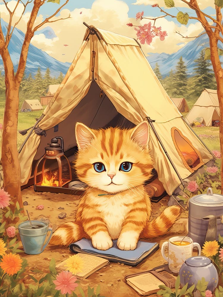 Kawaii Cat Drawings Camping 5