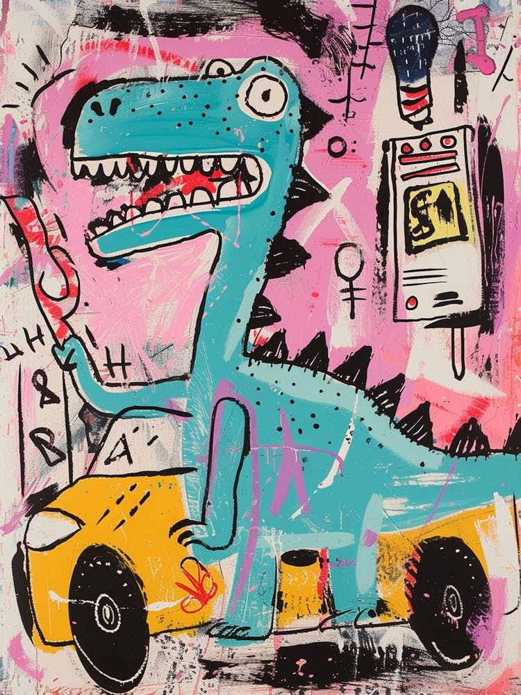 Abstract Graffiti Pink Dinosaur In A Car