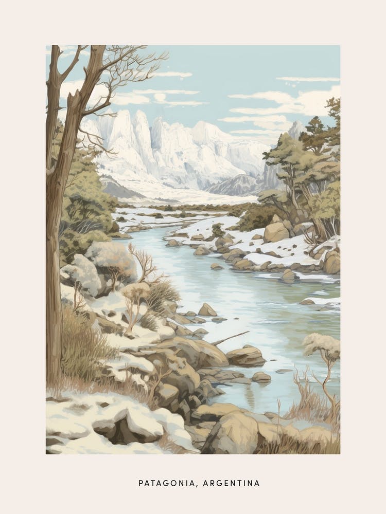 Vintage Winter Poster Patagonia Argentina 1