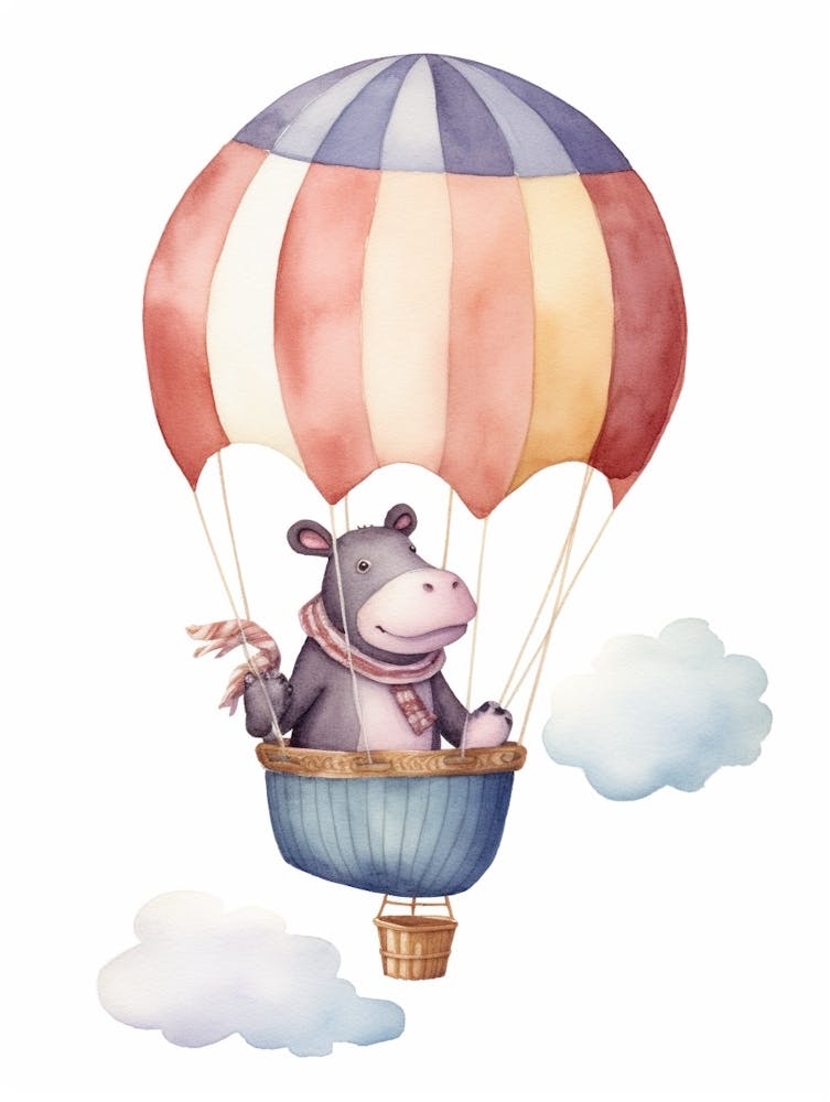 Baby Hippo 2 In A Hot Air Balloon