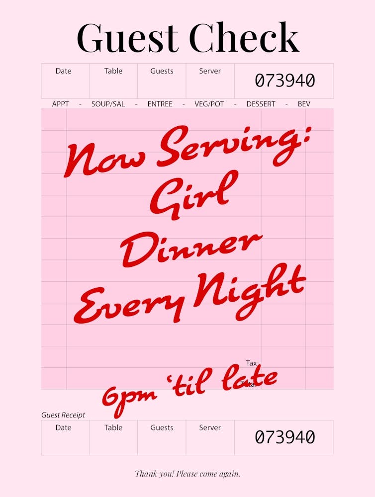 Guest Check - Now Serving Girl Dinner - Pink & Red