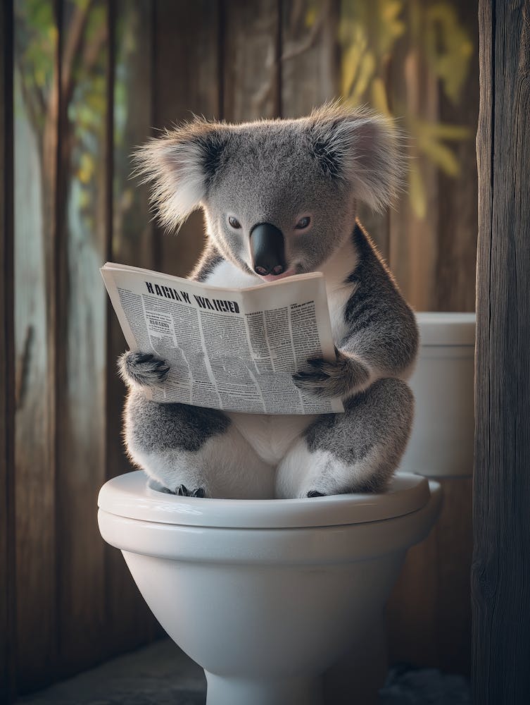 Koala On The Toilet Reading A Newspaper Bathroom, Koala Lover Gift Funny Bathroom