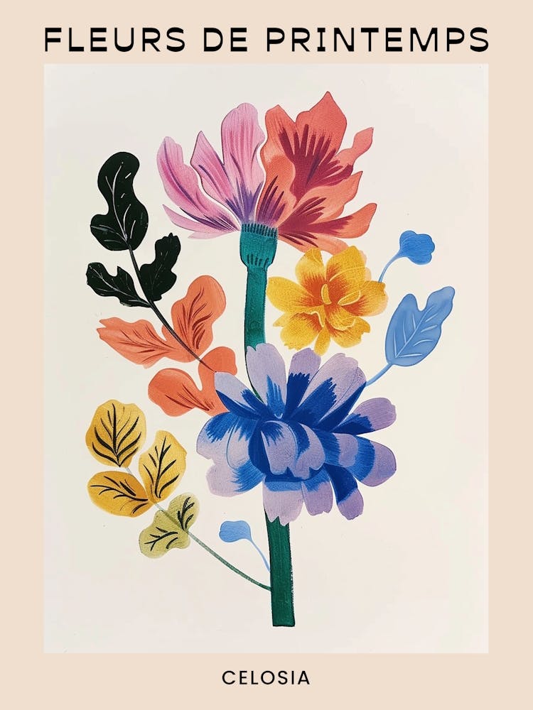 Spring Floral French Poster  Celosia 1