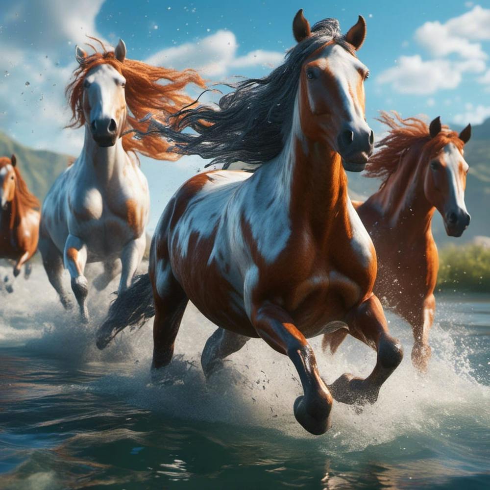 Wild Horses Running In The river