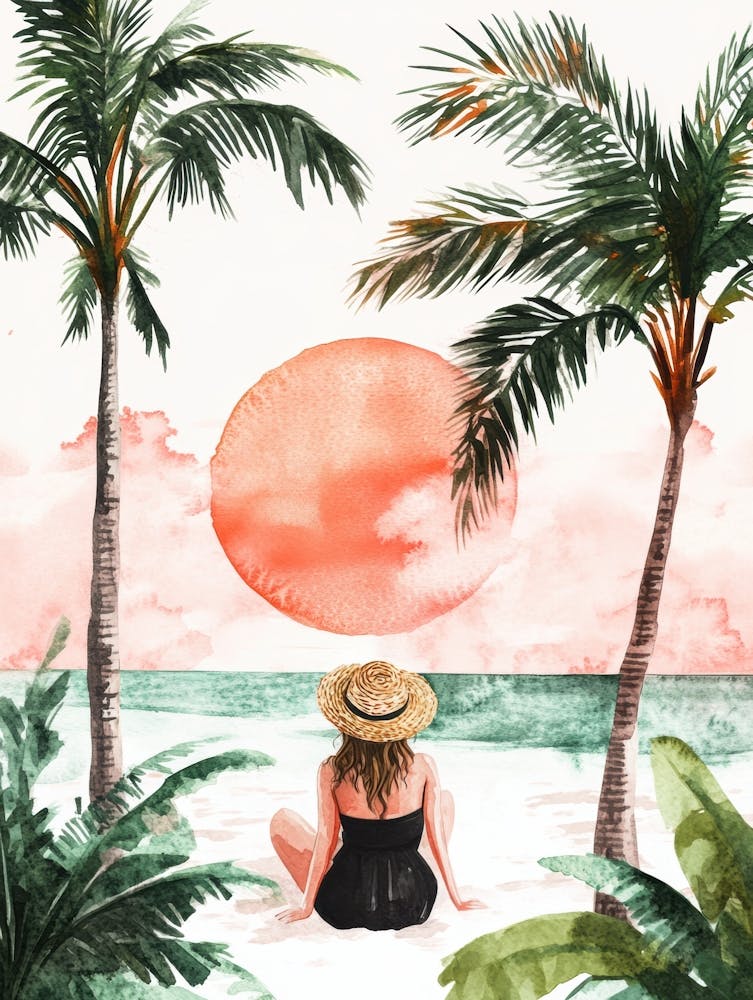 Watercolor Of A Woman On The Beach 1