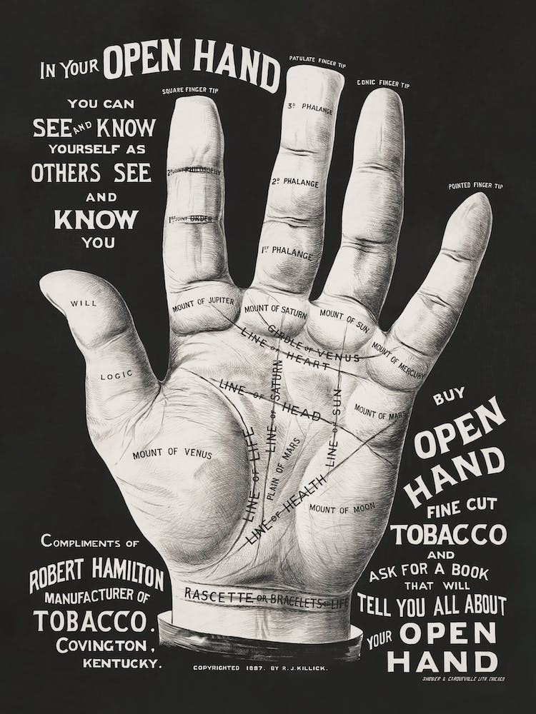 Open Hand, Palm Reading Tobacco Advert