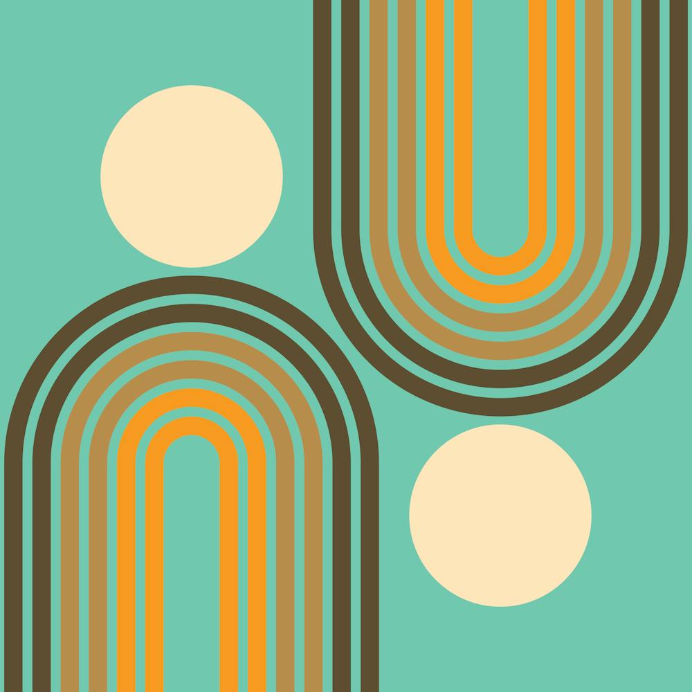 Mid Century Modern Geometric Rainbow And Sun Abstract A16 In Rustic Earthy Vibes Teal Brown Orange 02