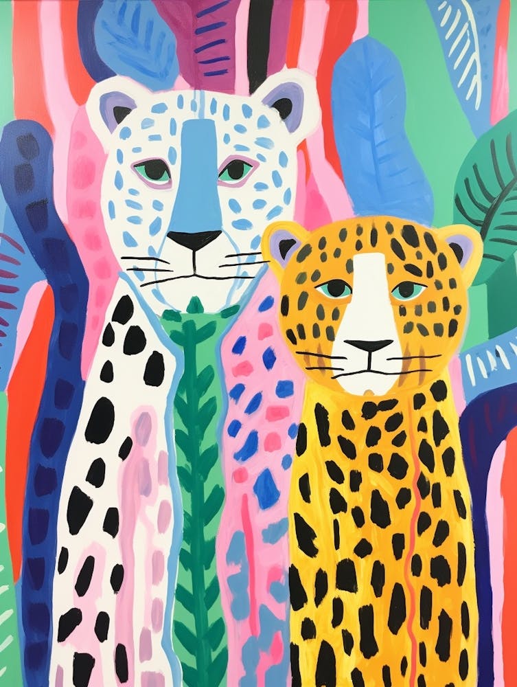Farbenfrohe Kinder-Tierkunst Leopard 1