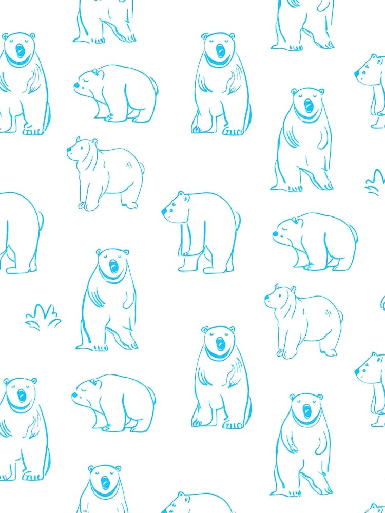 Seamless Blue Line Art Polar Bear Pattern