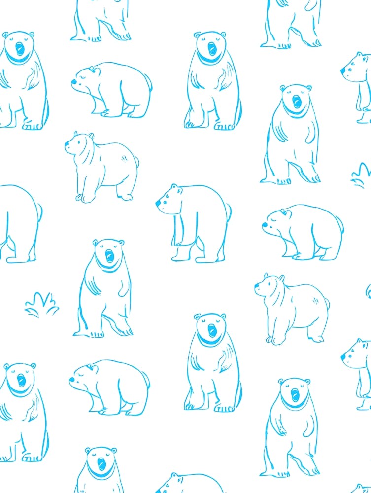 Seamless Blue Line Art Polar Bear Pattern