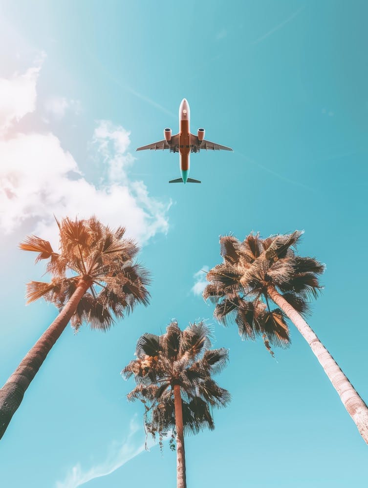 Airplane Flying Over Palm Trees 1