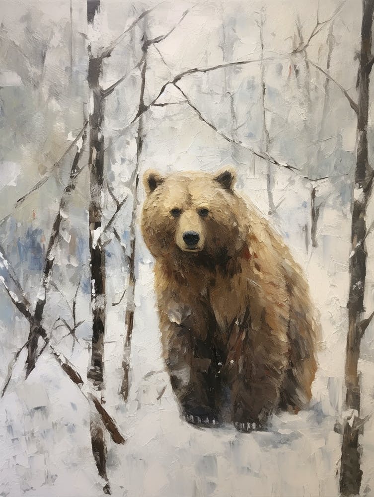 Vintage Winter Animal Painting Brown Bear 3