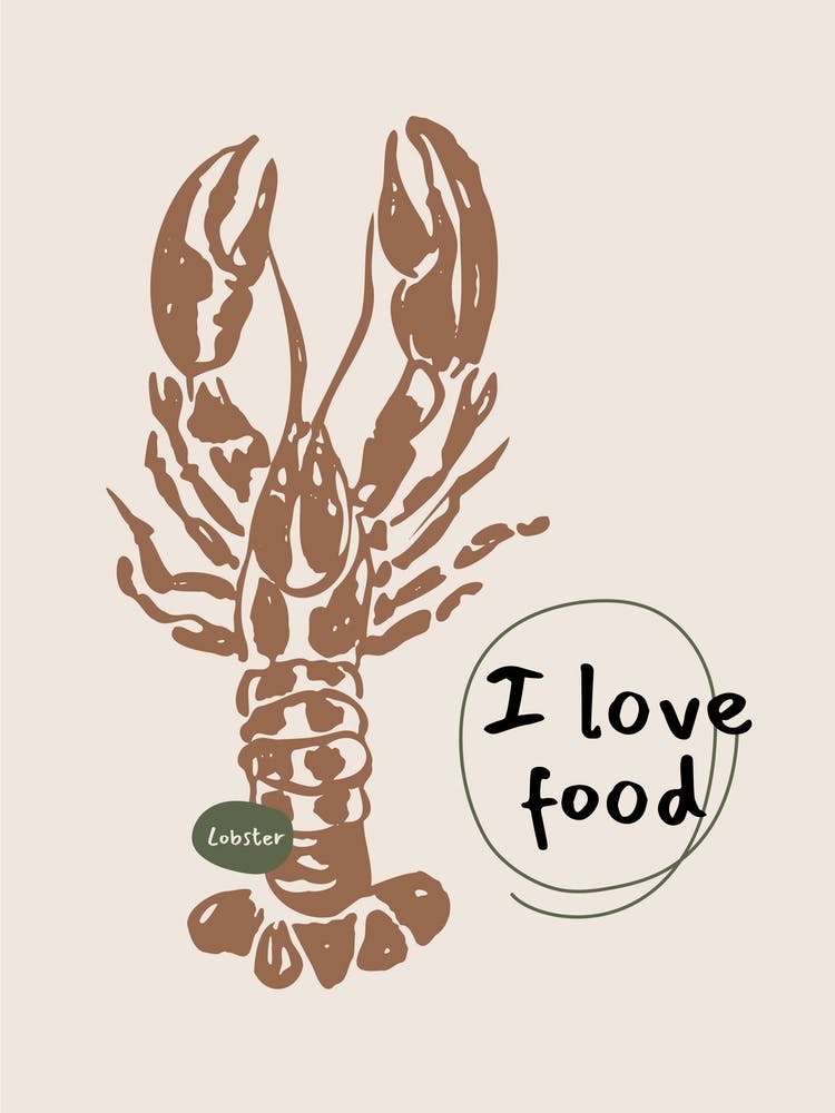 Minimal Food Poster – Lobster Illustration for Kitchen and Dining Room Decor