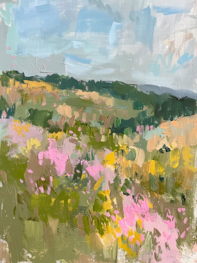 Oil Abstract Meadow Landscape