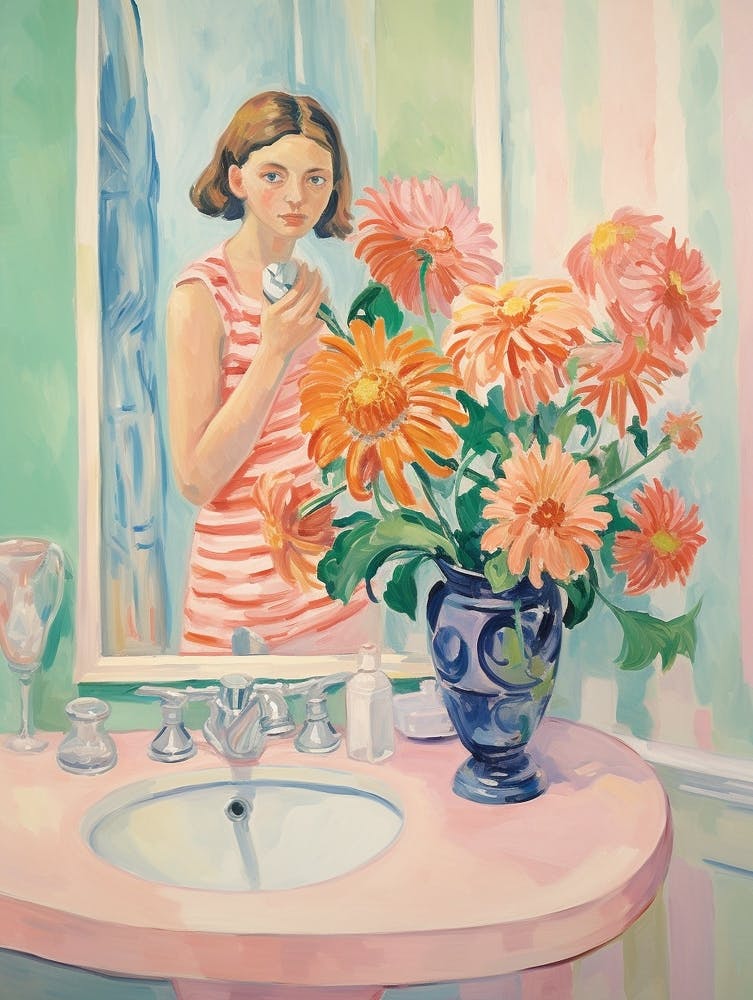 A Vase With Zinnia, Flower Bouquet 1
