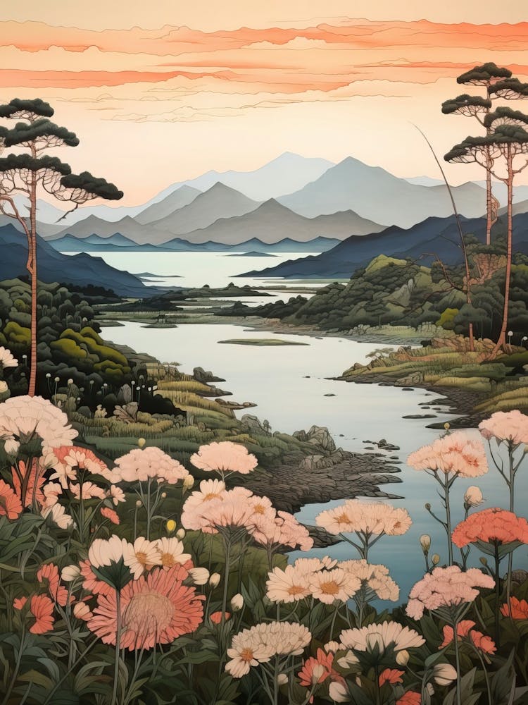 Lake Toya In Hokkaido, Ukiyo E Drawing 4