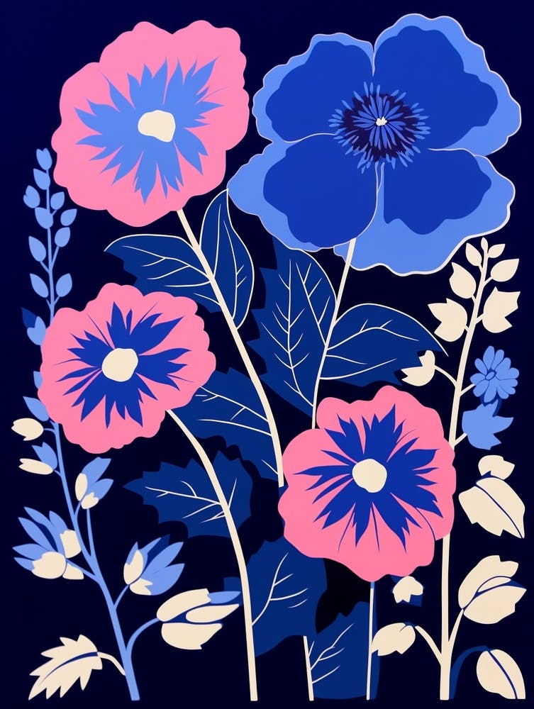 Blue Flower Illustration Hollyhock 1
