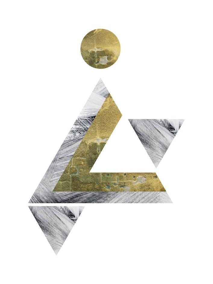 Gold and Grey Triangle Moon Abstract