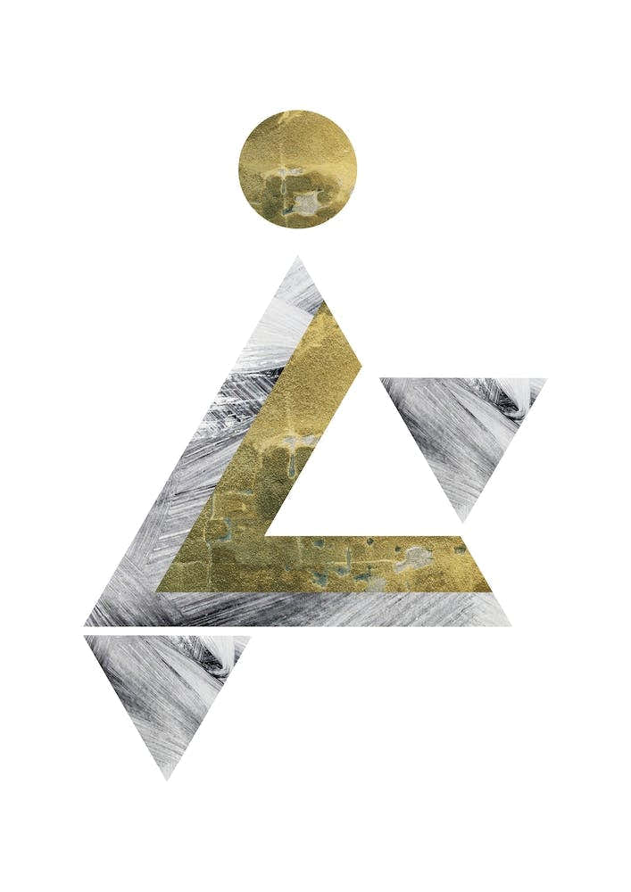 Gold and Grey Triangle Moon Abstract