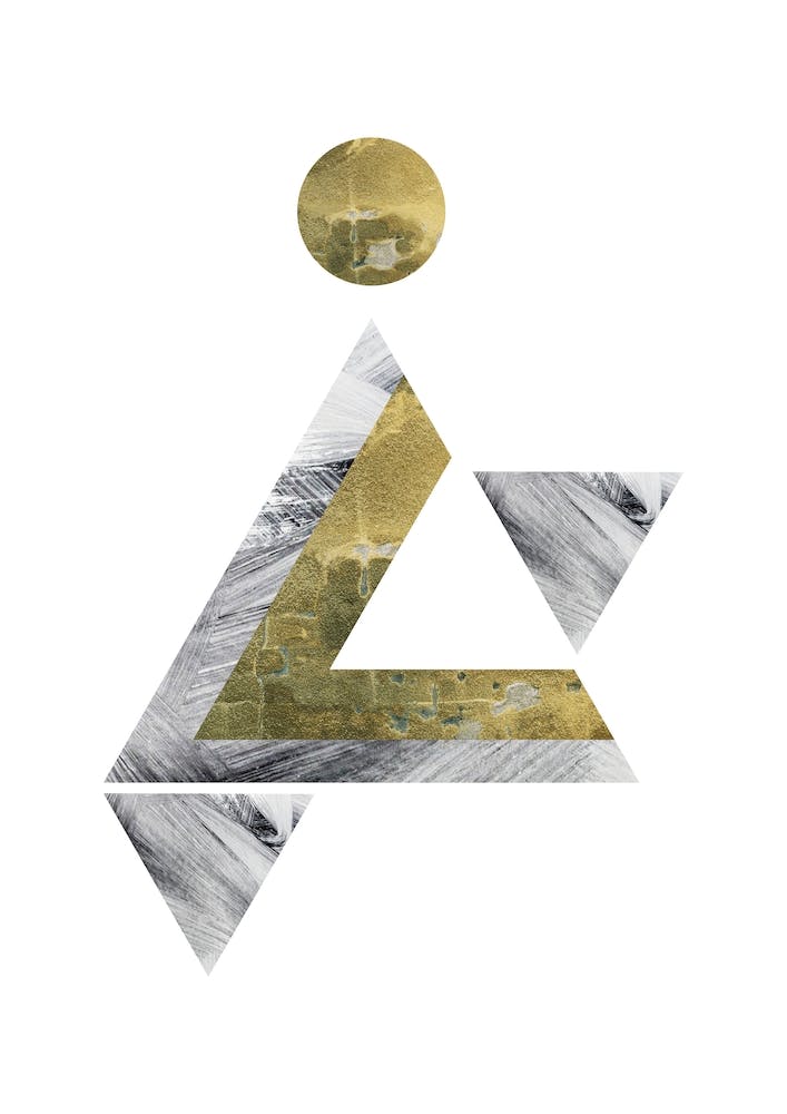 Gold and Grey Triangle Moon Abstract