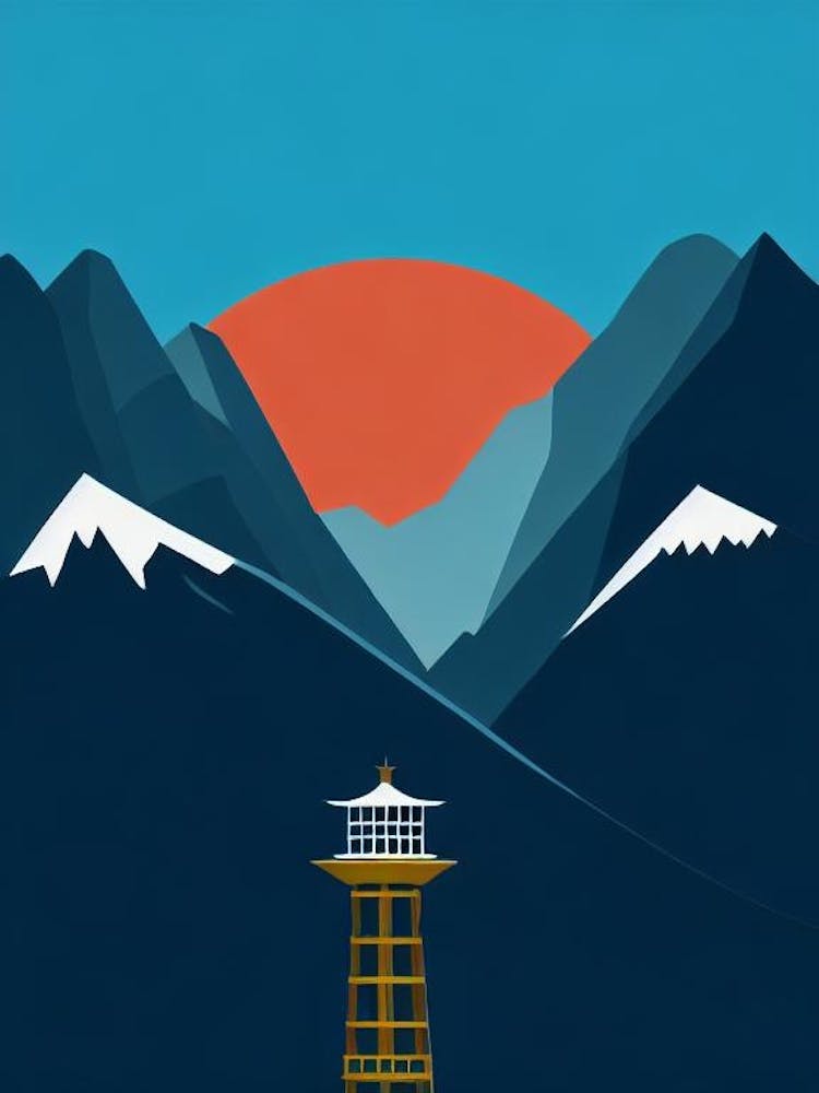 Popova Sapka, North Macedonia Modern Illustration Skiing Poster