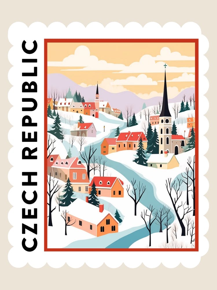 Retro Winter Stempel Poster Cesky Krumlov Tschechische Republik 3