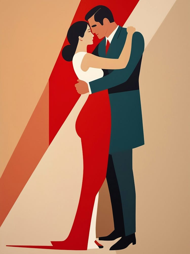 Man And Woman Hugging Abstract red and beige Art