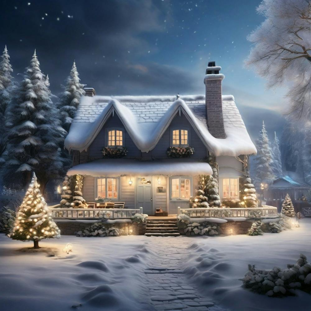 Christmas House At Night paintings art print