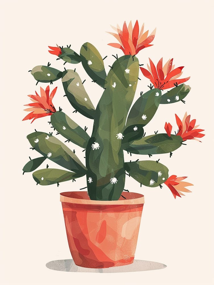 Christmas Cactus Plant Minimalist Illustration 6