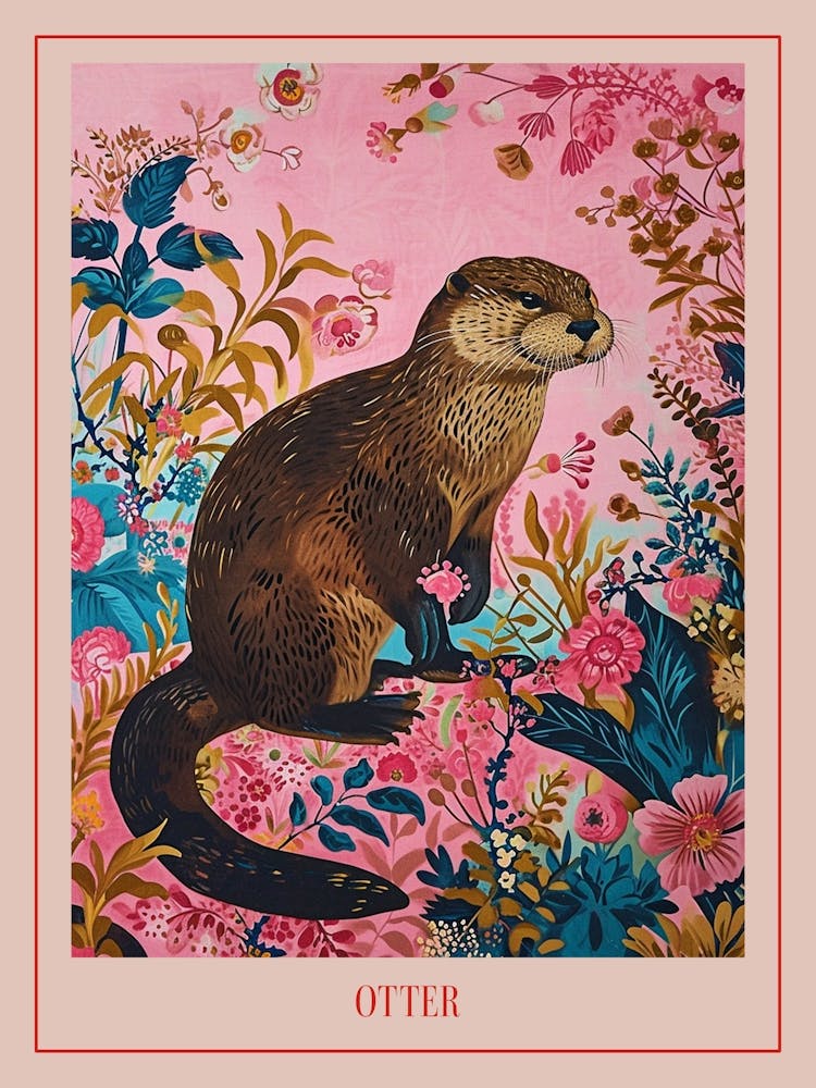 Floral Animal Painting Otter 4 Poster