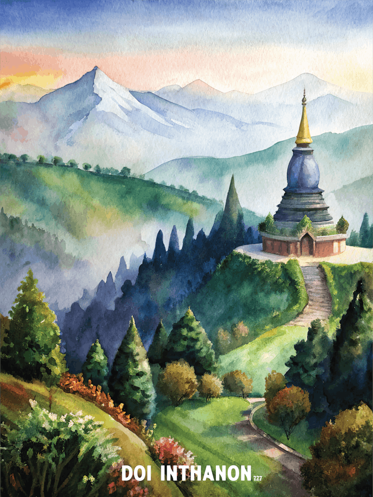 Doi Inthanon National Park Watercolor Painting