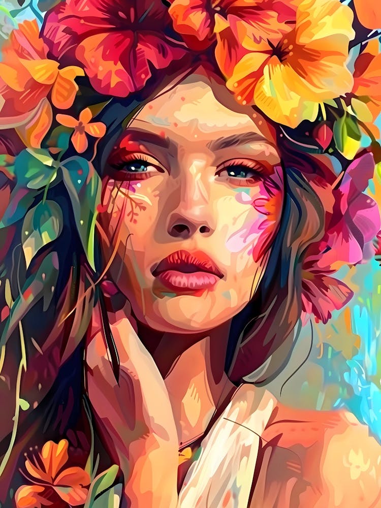 Peinture Fille aux Fleurs