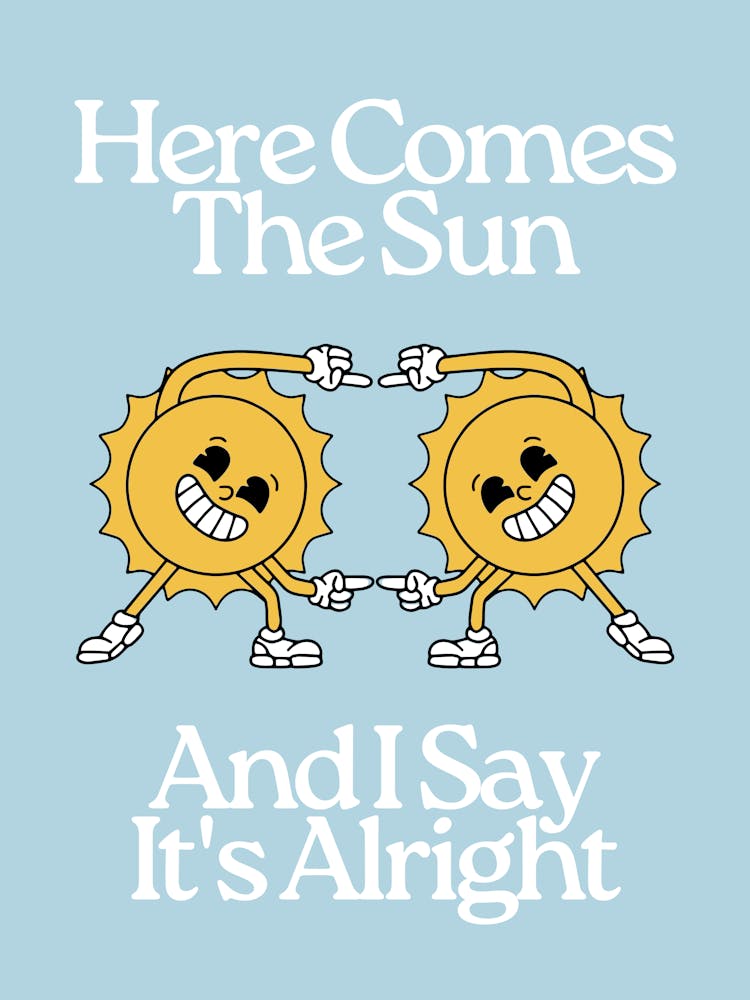 Here Comes The Sun | Vintage Retro Music | Blue Nursery Wall Art | 60’s 70’s | Sun Decor | Sun
