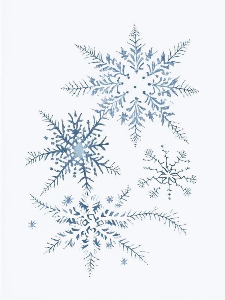 Flocons de Neige Dans la Neige, Illustration au Crayon de Flocons de Neige 1