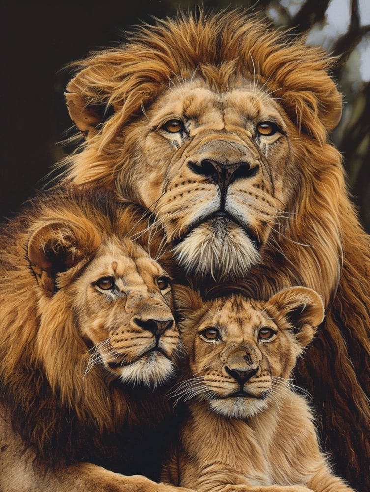 Barbary Lion Family Bonding Acrylic Painting 2