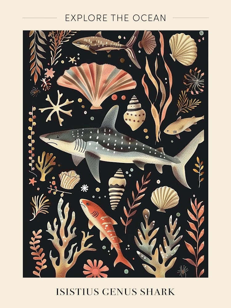 Isistius Genus Shark Seascape Black Background Illustration 2 Poster
