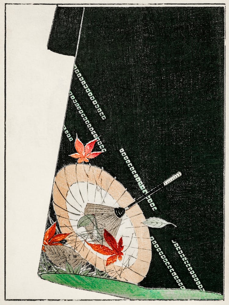 Parasol Print On A Japanese Robe Illustration, Shin Bijutsukai
