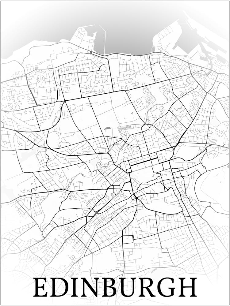 Edinburgh, Scotland, Uk, City Map, Black And White Fade Design