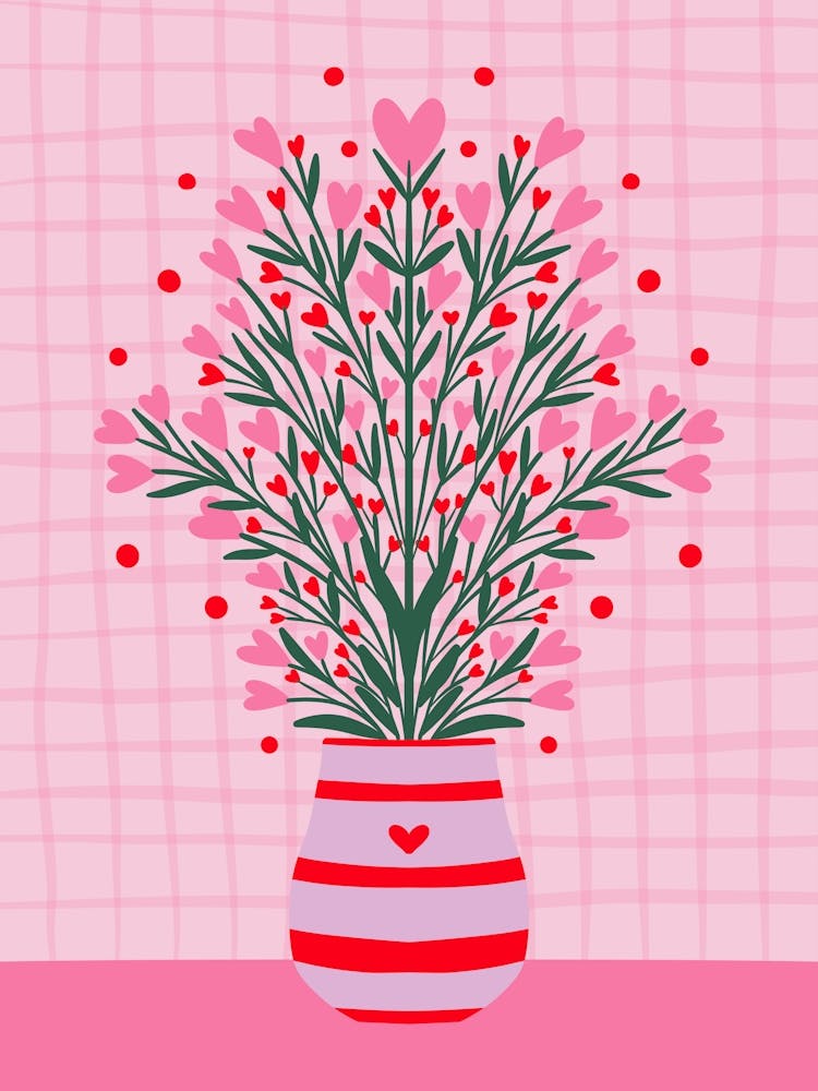 Hearts Flower Vase Pink