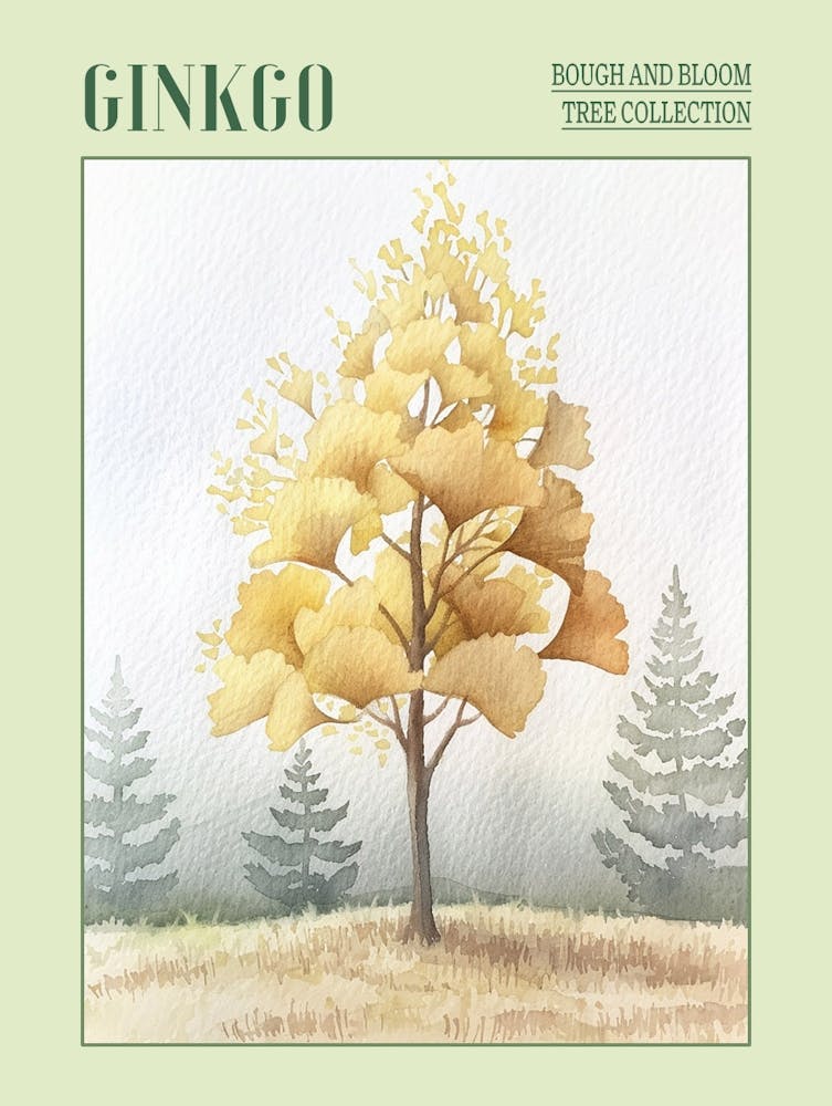 Ginkgo Tree Atmospheric Watercolour Painting 2 Poster
